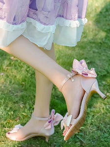ROCOCO Style Lolita Sandals Green Bows PU Leather Pointed Toe Lolita Summer Shoes
