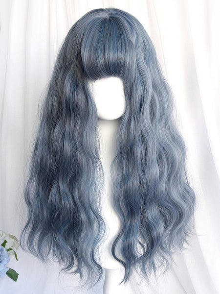 ROCOCO Style Lolita Wigs Blue Gray Long Heat-resistant Fiber Lolita Accessories