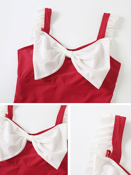Red Lolita Outfits Ruffles Bows Sleeveless Jumpsuit Swimsuit