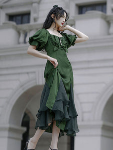 Ruffles Lace Up Lolita OP Dress Burgundy Short Sleeves Lolita One Piece Dresses