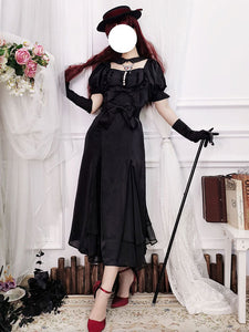 Ruffles Lace Up Lolita OP Dress Burgundy Short Sleeves Lolita One Piece Dresses