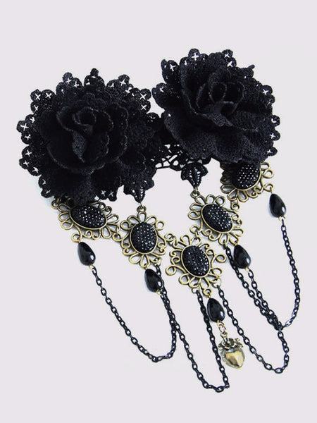 Steampunk Lolita Accessories Black Chains Flowers Lace Headwear Miscellaneous