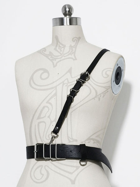 Steampunk Lolita Accessories Black Metal Details PU Leather Sash Miscellaneous
