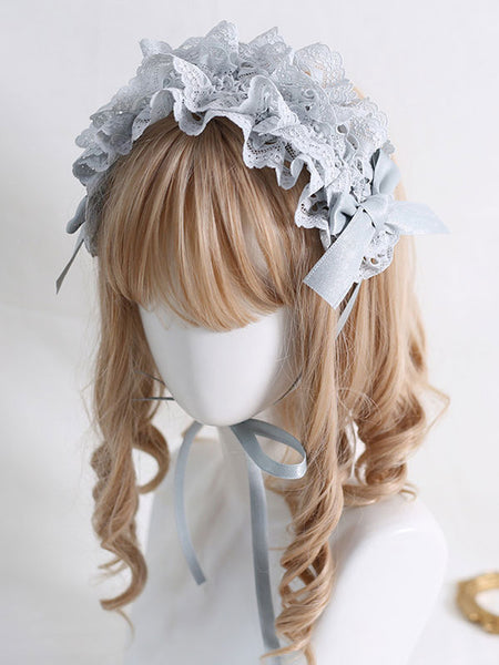 Steampunk Lolita Accessories Blue Gray Lace Bows Headwear Polyester Miscellaneous