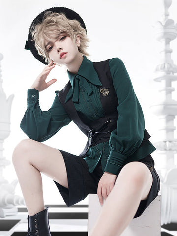 Steampunk Lolita Blouses Green Long Sleeves Lace Lolita Top Lolita Shirt