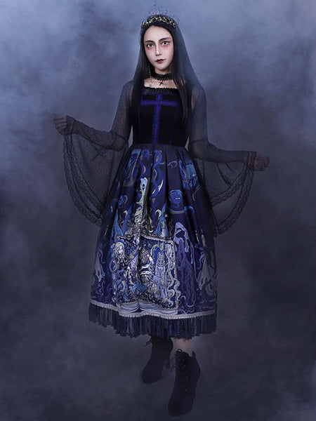 Steampunk Lolita Blouses Lolita Top Black Long Sleeves Lace Lolita Shirt