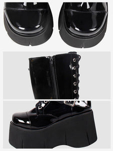 Steampunk Lolita Boots Black Square Toe PU Leather Lolita Footwear