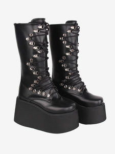 Steampunk Lolita Boots PU Leather Round Toe Black Lolita Footwear