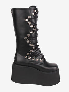 Steampunk Lolita Boots PU Leather Round Toe Black Lolita Footwear