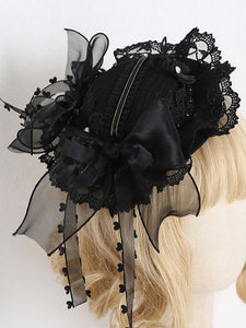 Steampunk Lolita Hat Black Bows Ruffles Lace Accessory Polyester Lolita Accessories
