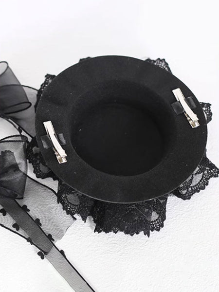 Steampunk Lolita Hat Black Bows Ruffles Lace Accessory Polyester Lolita Accessories