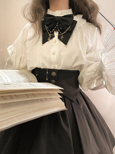 Steampunk Lolita Outfits Black Pleated Long Sleeves Skirt Top