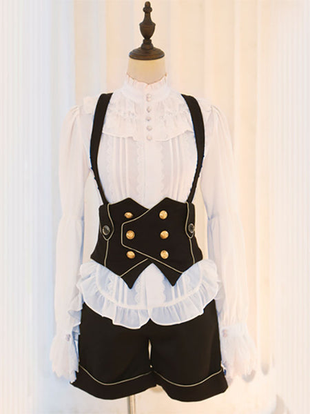 Steampunk Ouji Lolita Blouses Bows Lace Long Sleeves Blouse Lolita Top White Lolita Shirt