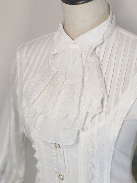 Steampunk Ouji Lolita Blouses Lolita Top Lace Ruffles Long Sleeves Blouse White Lolita Shirt