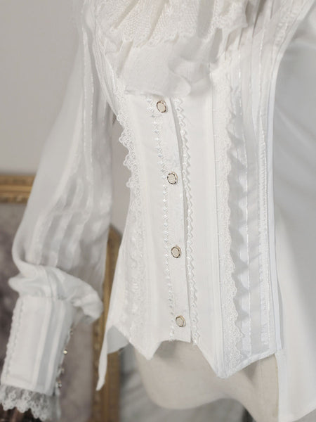 Steampunk Ouji Lolita Blouses Lolita Top Lace Ruffles Long Sleeves Blouse White Lolita Shirt