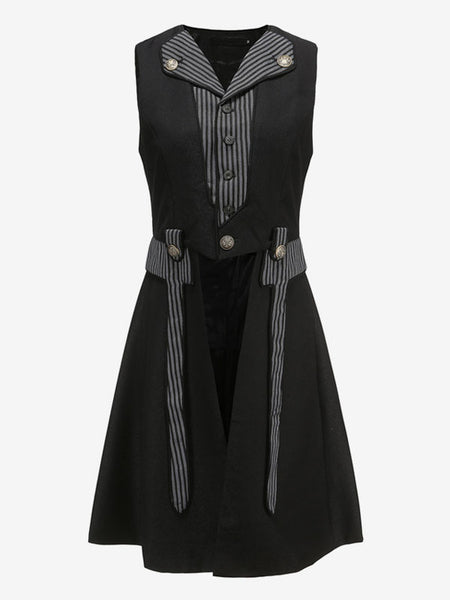 Steampunk Ouji Lolita Coats Black Coat Stripes Overcoat Polyester Lolita Outwears