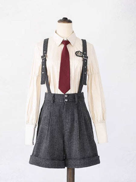 Steampunk Ouji Lolita Outfits Gray Sleeveless Pants Overcoat