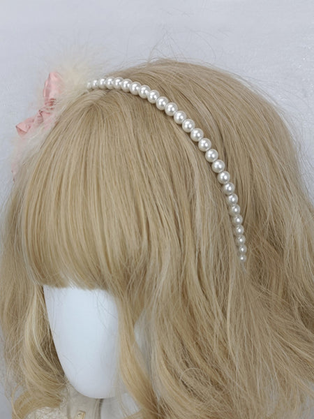 Sweet Lolita Accessories Blue Pearls Bows Headwear Miscellaneous
