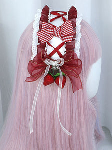 Sweet Lolita Accessories Burgundy Bows Polyester Fiber Headwear Plaid Miscellaneous