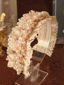 Sweet Lolita Accessories Ecru White Bows Pearls Polyester Fiber Accessory Miscellaneous