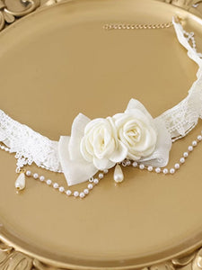 Sweet Lolita Accessories Ecru White Pearls Rose Choker Miscellaneous