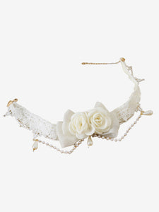 Sweet Lolita Accessories Ecru White Pearls Rose Choker Miscellaneous