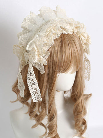 Sweet Lolita Accessories Ecru White Ruffles Bows Lace Polyester Headwear Miscellaneous