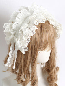 Sweet Lolita Accessories Ecru White Ruffles Bows Lace Polyester Headwear Miscellaneous