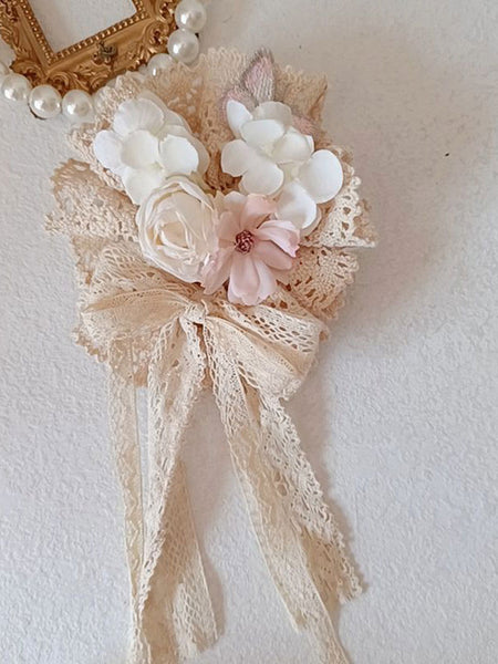 Sweet Lolita Accessories Ecru White Ruffles Flowers Polyester Headwear Miscellaneous
