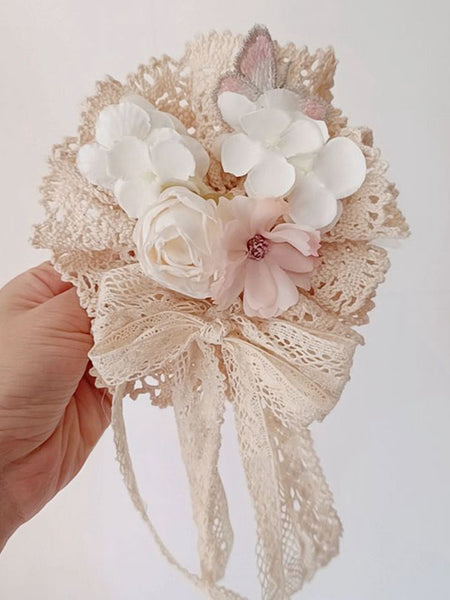 Sweet Lolita Accessories Ecru White Ruffles Flowers Polyester Headwear Miscellaneous
