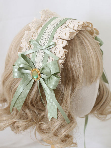 Sweet Lolita Accessories Green Ruffles Bows Polyester Headwear Miscellaneous