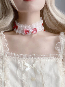 Sweet Lolita Accessories Red Bows Lace Choker Polyester Fiber Miscellaneous
