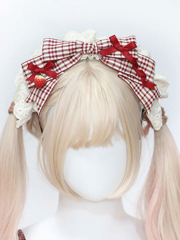 Sweet Lolita Accessories Red+White Bows Plaid Accessory Polyester Fiber Miscellaneous