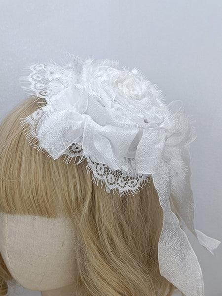 Sweet Lolita Accessories White Flowers Lace Ruffles Headwear Miscellaneous