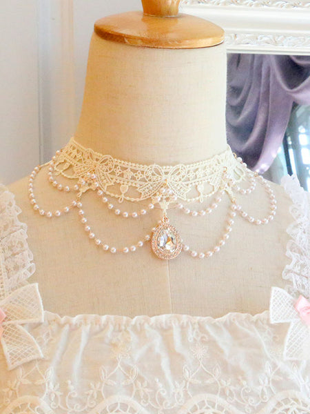 Sweet Lolita Accessories White Lace Pearls Polyester Choker Miscellaneous