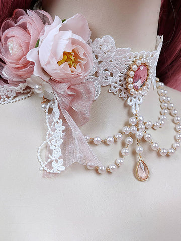 Sweet Lolita Accessories White Pearls Flowers Choker Polyester Miscellaneous