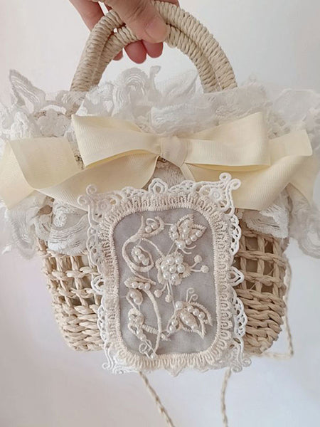 Sweet Lolita Bag Ecru White Ruffles Lace Polyester Handbag Lolita Accessories