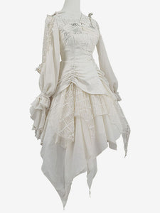 Sweet Lolita Blouses Ecru White Lolita Top Long Sleeves Embroidered Lace Up Lolita Shirt