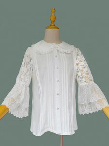Sweet Lolita Blouses Infanta Lace Pleated Half Sleeves Lolita Top Blouse White Lolita Shirt