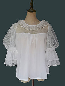 Sweet Lolita Blouses Infanta White Lolita Top Short Sleeves Lace Pleated Lolita Shirt