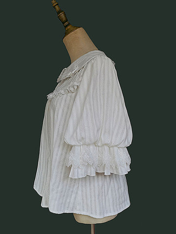 Sweet Lolita Blouses Infanta White Short Sleeves Lolita Top Lace Pleated Lolita Shirt