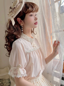 Sweet Lolita Blouses Light Apricot Half Sleeves Bows Ruffles Lolita Top Lolita Shirt