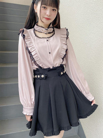 Sweet Lolita Blouses Lolita Top Lace Ruffles Long Sleeves Blouse Black Lolita Shirt