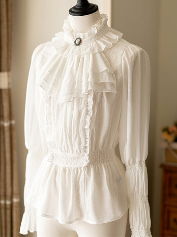 Sweet Lolita Blouses Ruffles Lolita Top Long Sleeves Blouse White Lolita Shirt