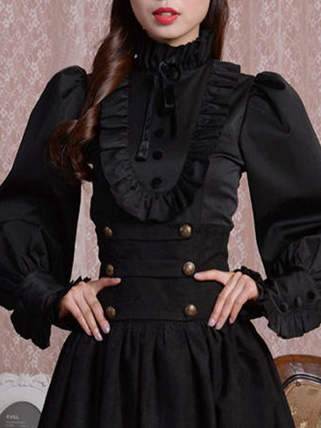 Sweet Lolita Blouses Ruffles Long Sleeves Lolita Top Blouse Black Lolita Shirt
