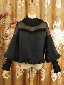 Sweet Lolita Blouses Ruffles Lace Lolita Top Long Sleeves Blouse Black Lolita Shirt