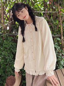 Sweet Lolita Blouses Ruffles Lace Long Sleeves Lolita Top Blouse Apricot Lolita Shirt
