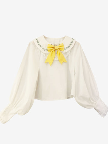 Sweet Lolita Blouses White Lolita Top Long Sleeves Bows Lolita Shirt