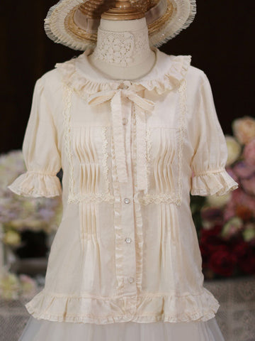 Sweet Lolita Blouses White Lolita Top Short Sleeves Lace Ruffles Lolita Shirt