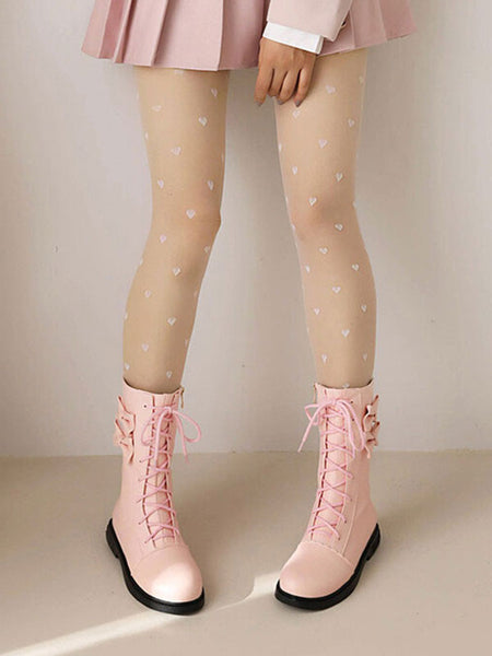 Sweet Lolita Boots Black Bows Round Toe PU Leather Lolita Footwear